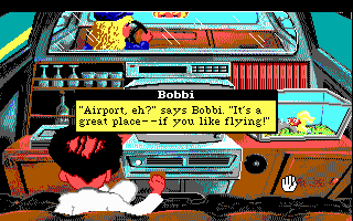 Leisure Suit Larry 5: Passionate Patti Does a Little Undercover Work (DOS) screenshot: Off to the airport (EGA/Tandy)