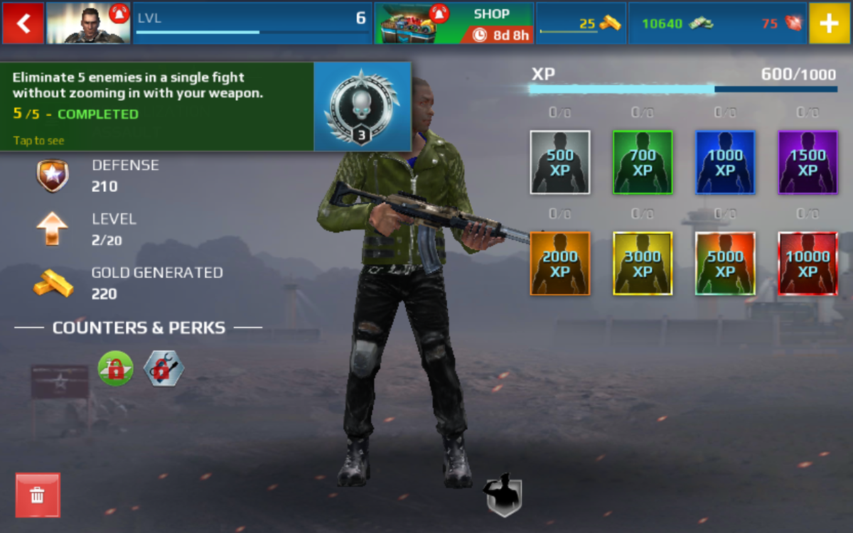 Sniper Fury (Android) screenshot: Customizing a "sniper" Before combat.