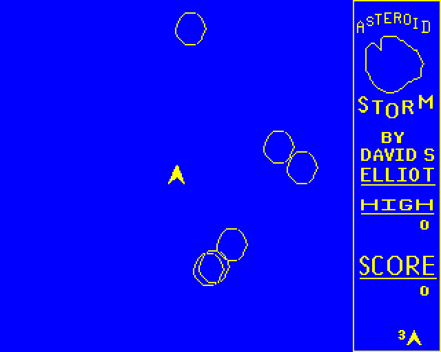 Asteroid Storm (BBC Micro) screenshot: Engaging Asteroids