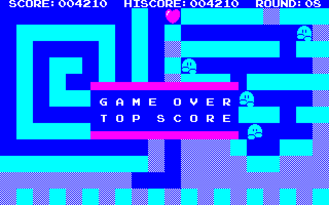 Nuts & Milk (PC-8000) screenshot: Game Over Top Score