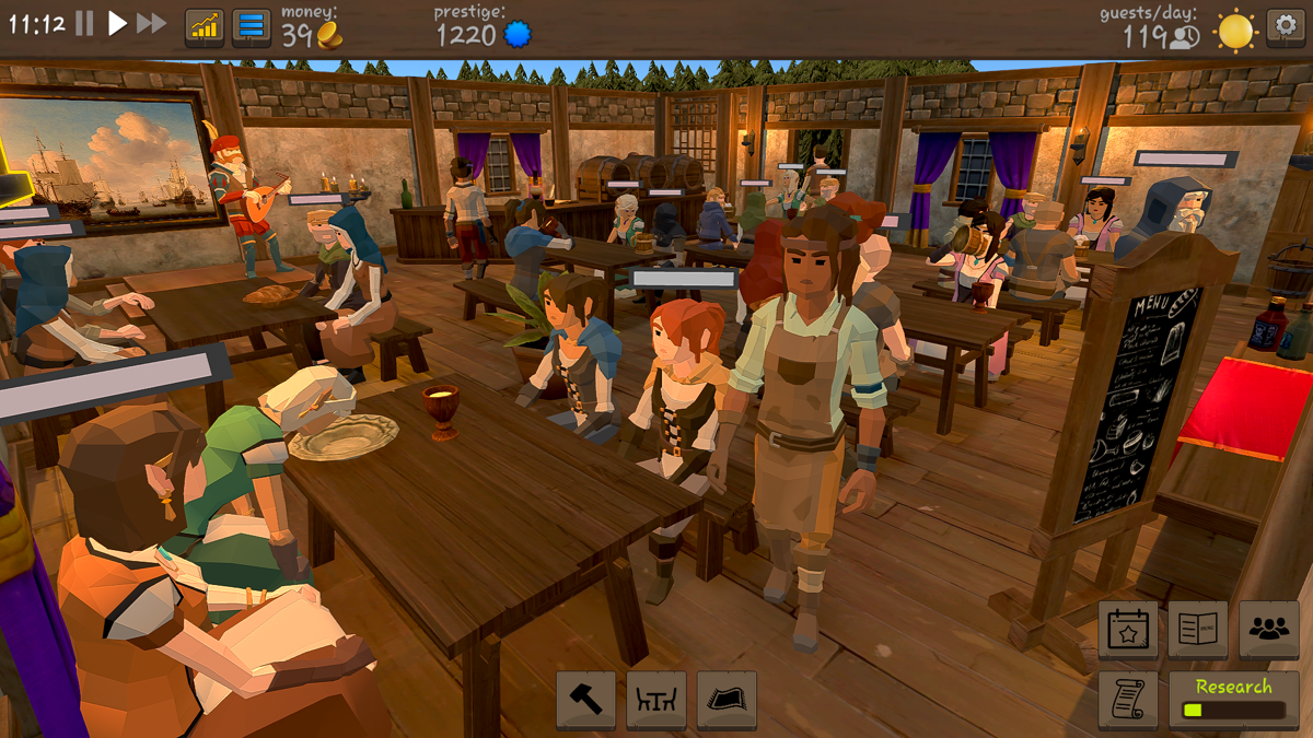 Tavern Master (Windows) screenshot: It isn't difficult to get a busy tavern like this