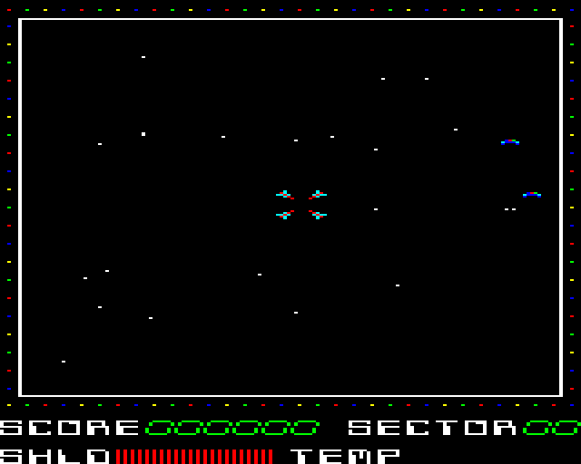 Star Warp (BBC Micro) screenshot: Incoming Aliens