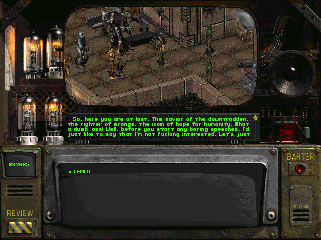 Fallout 2 (Windows) screenshot: Confronting Darion, the last of the Khans