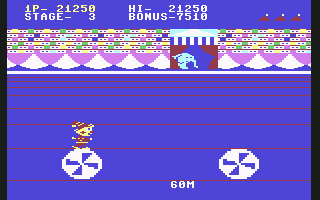 Circus Charlie (Commodore 64) screenshot: Jump from ball to ball