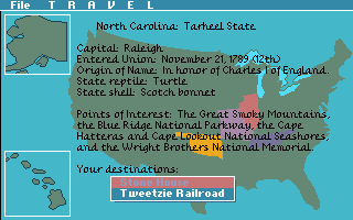 Are We There Yet? (DOS) screenshot: Choosing a state