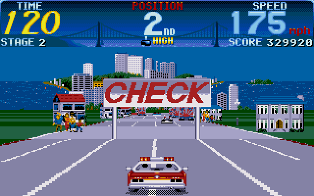 Cisco Heat: All American Police Car Race (Amiga) screenshot: First checkpoint in the game