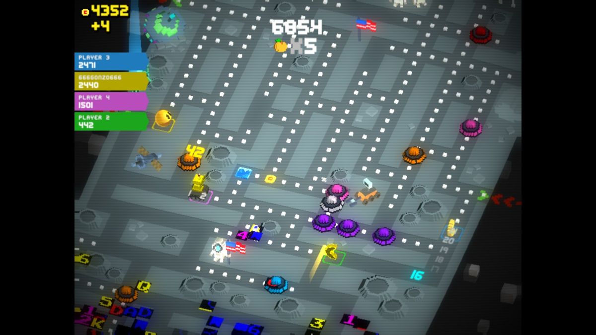 Pac-Man 256 (Windows) screenshot: 4-player multiplayer in space