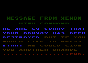Xenon Raid (Atari 8-bit) screenshot: Game over