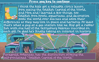 Are We There Yet? (DOS) screenshot: Goldfish Capital Diary Entry