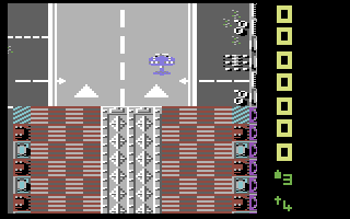 Sky Shark (Commodore 64) screenshot: Exiting the hangar (European version)