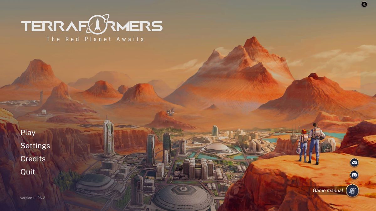 Terraformers (Windows) screenshot: The title screen and menu