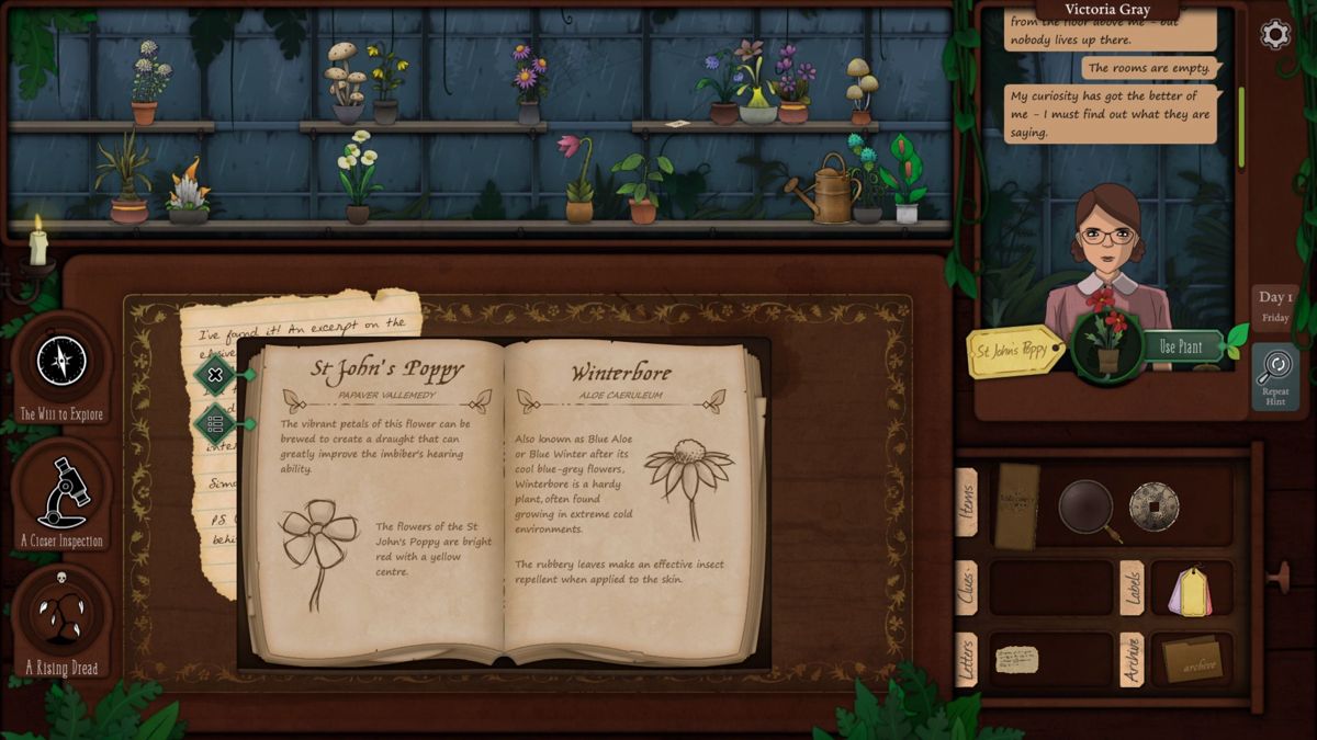 Strange Horticulture (Luna) screenshot: This customer wants St John's Poppy. I have the plant book so it is a matter of following the clues, examining closely and supplying the correct plant. Note I did NOT say it was a simple matter