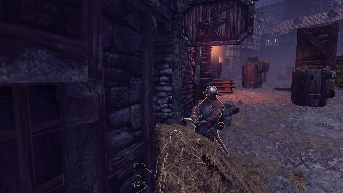 Shadwen (Windows) screenshot: Hiding in hay