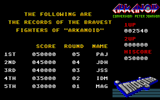 Arkanoid (Atari ST) screenshot: The high score table