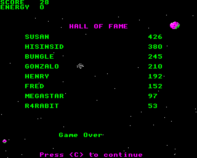 Megarok (BBC Micro) screenshot: High Scores