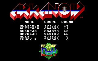 Arkanoid: Revenge of DOH (DOS) screenshot: Scoreboard