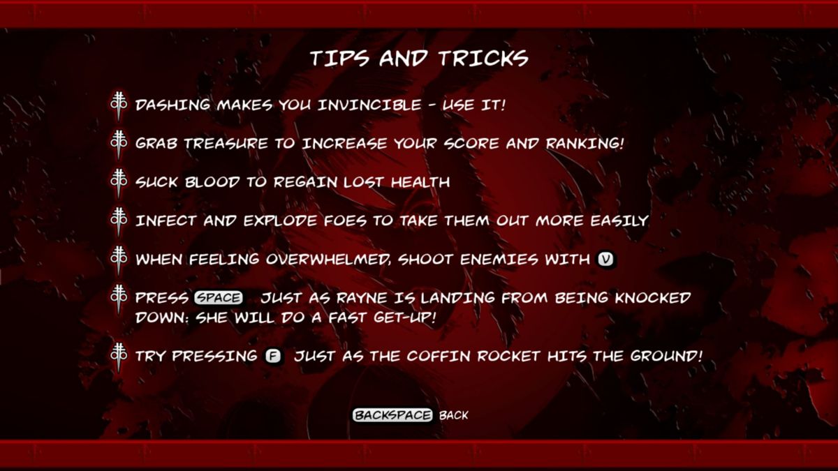 BloodRayne: Betrayal - Fresh Bites (Luna) screenshot: Useful gameplay information