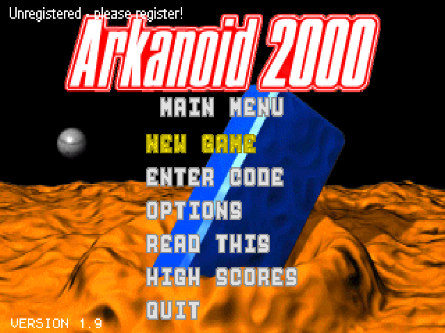 Arkanoid 2000 (Windows) screenshot: Main menu