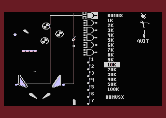 Pinball Construction Set (Atari 8-bit) screenshot: Wiring of DEMO1 (NTSC artifacts)