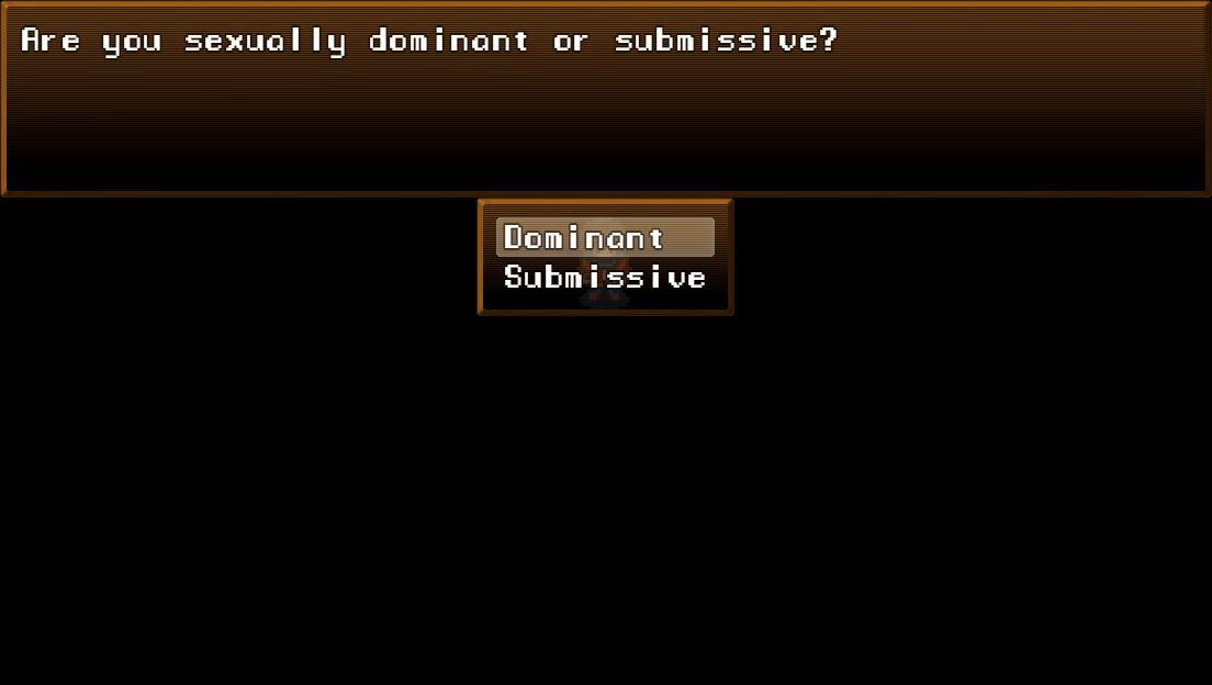 BDSM Apocalypse (Windows) screenshot: This is the first of a series of setup questions that are asked at the start of the game, the next sets the difficulty as Easy or Default, followed by character defining questions like "What did you do when the zombies spread?"