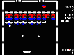 Arkanoid (TRS-80 CoCo) screenshot: Gameplay with multiple balls (Coco 1 & 2)
