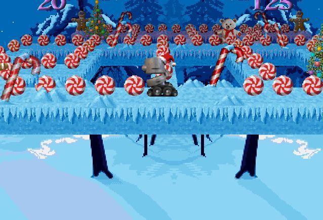 Cool Cruncher (Windows) screenshot: At the start of each level there are no robots. They spawn after five or ten seconds at the far end of the level