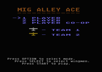 MiG Alley Ace (Atari 8-bit) screenshot: Configuration screen