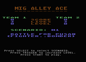 MiG Alley Ace (Atari 8-bit) screenshot: Scenario selection