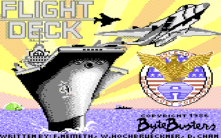 Flight Deck (Commodore 64) screenshot: Loading screen and the credits