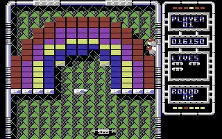 Arkanoid: Revenge of DOH (Commodore 64) screenshot: A rainbow shaped level