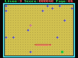 Snake (MSX) screenshot: Some green blocks will also appear that should be avoided. Hitting them causes the loss of a life and the level starts from the beginning.