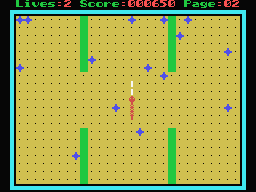 Snake (MSX) screenshot: It is level 2 and it is getting harder. Look at those green squares.