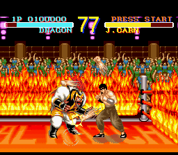 World Heroes (SNES) screenshot: Bruce Lee look-alike Dragon vs. J.Carn
