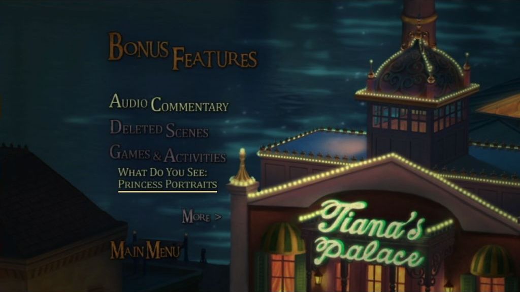 The Princess and the Frog (included game) (DVD Player) screenshot: The game is one of the Bonus Items