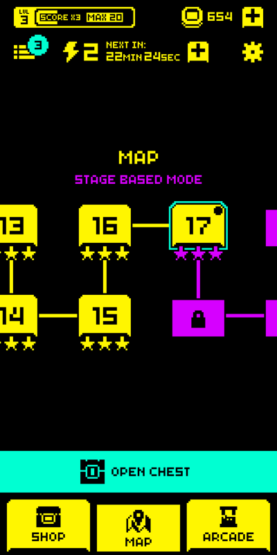 Tomb of the Mask (Android) screenshot: The map shows your progress so far.