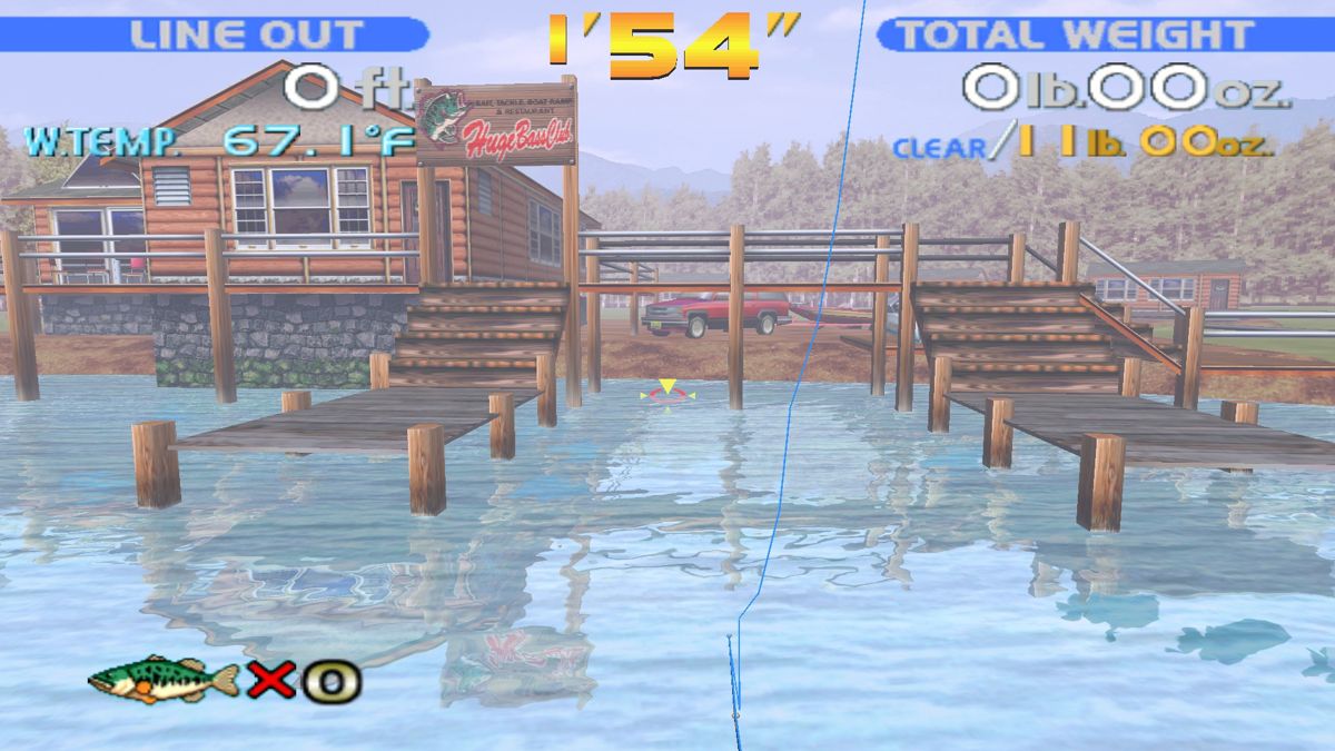 SEGA Bass Fishing (Windows) screenshot: I'd just like to know what kind of gravity rules apply to this game... wtf is wrong with my line!