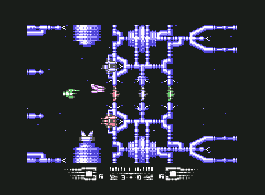 Armalyte (Commodore 64) screenshot: Be careful not to go through any force fields