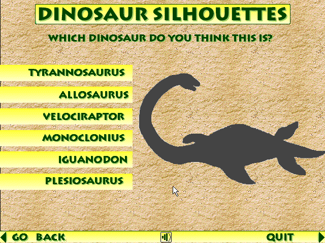 Multimedia Dinosaurs (Windows 16-bit) screenshot: The silhouettes game