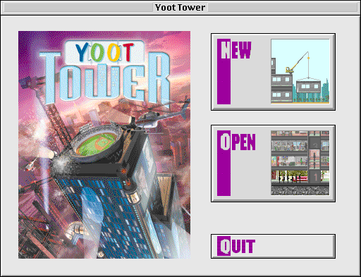 Yoot Tower (Macintosh) screenshot: Main menu