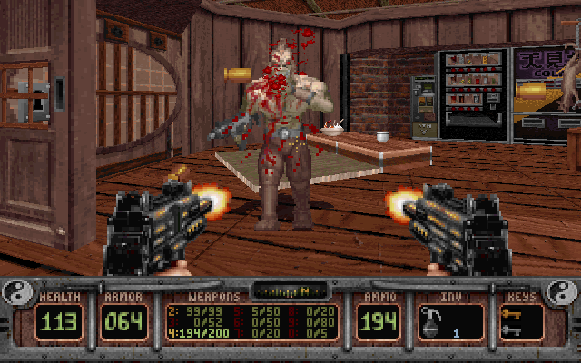 Shadow Warrior (DOS) screenshot: Taste my twin Uzis!