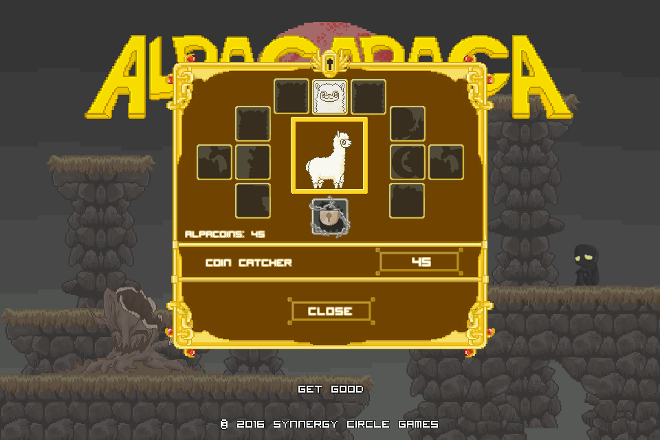 Alpacapaca Dash (Windows) screenshot: Character select / unlockables screen
