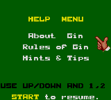 Poker Face Paul's Gin (Game Gear) screenshot: Help menu