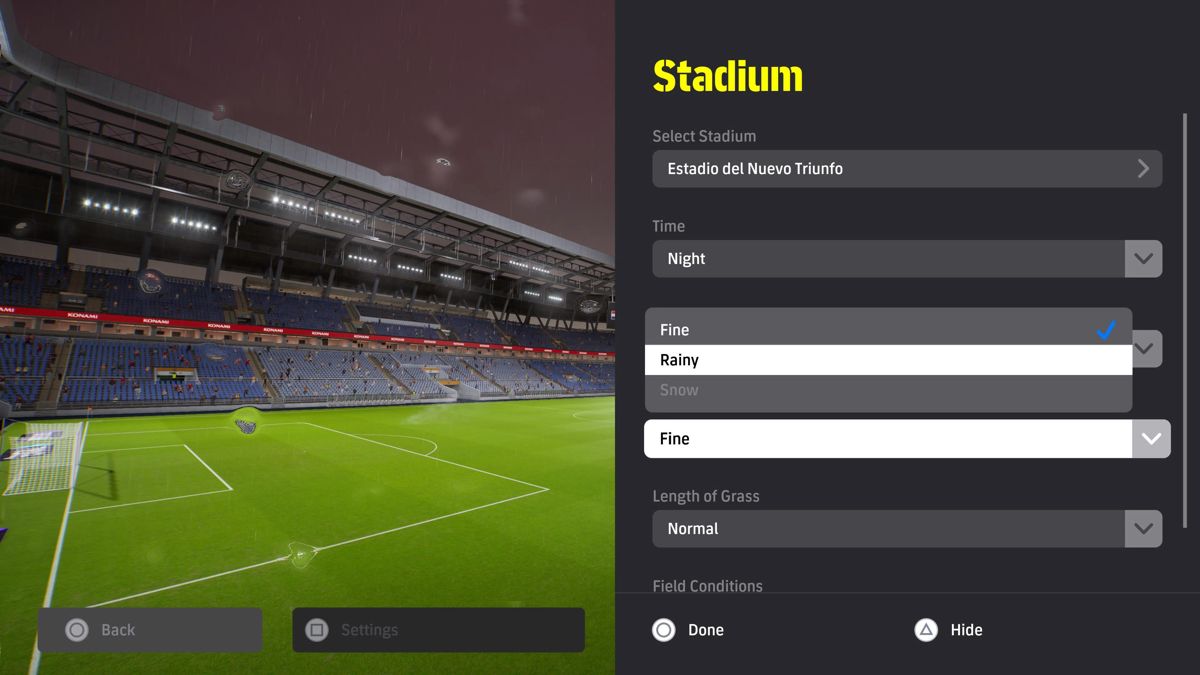 eFootball 2022 (PlayStation 5) screenshot: Stadium setup screen