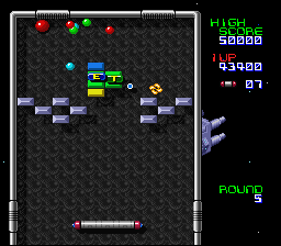 Arkanoid: Doh It Again (SNES) screenshot: A messy situation