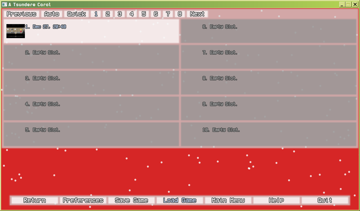 A Tsundere Carol (Windows) screenshot: Game loading menu