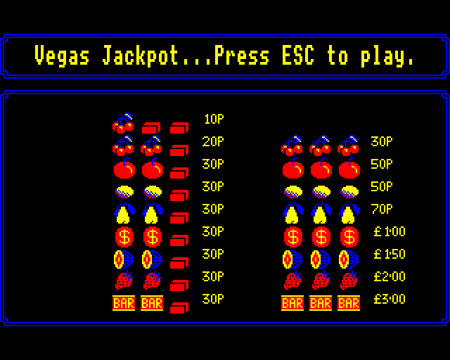 Vegas Jackpot (BBC Micro) screenshot: Winnings