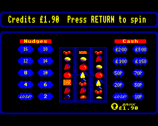 Vegas Jackpot (BBC Micro) screenshot: Let's Spin