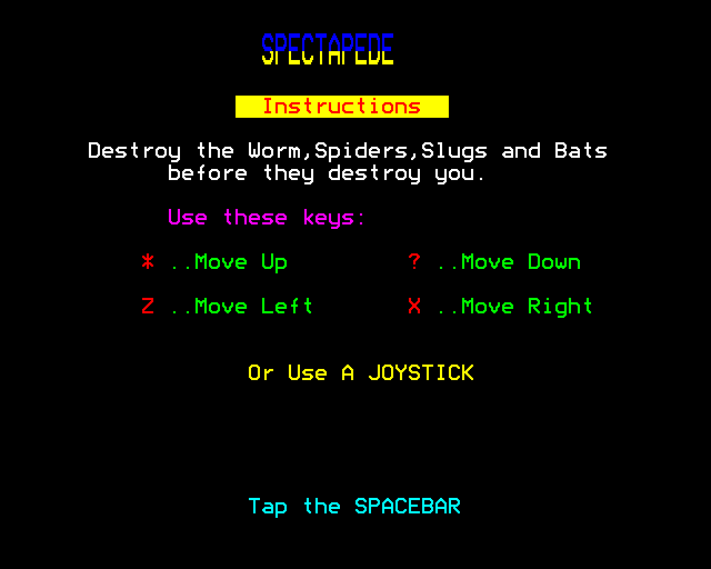 Spectipede (BBC Micro) screenshot: Game Play
