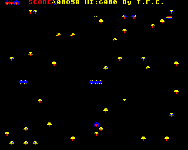Spectipede (BBC Micro) screenshot: The Slug Moves Across