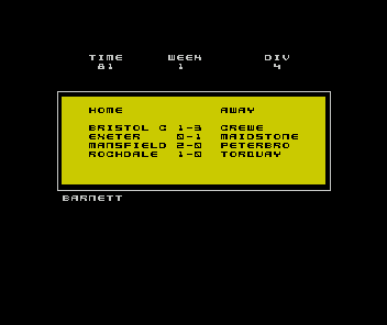 The Manager (ZX Spectrum) screenshot: The match screen